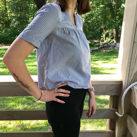 Madewell Top Blue and White Striped Short Sleeve XS - Picture 3 of 4